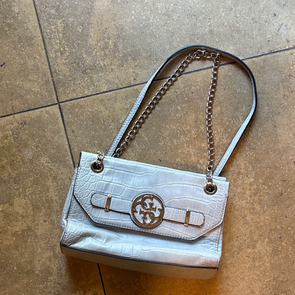 Guess Light Grey Croc-Embossed Shoulder Bag
